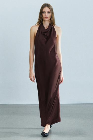 Zara Платье миди на шее из сатина ZARA «ZW» купить с доставкой.
