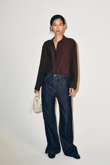 Zara Однотонная рубашка с нагрудником из коллекции ZW