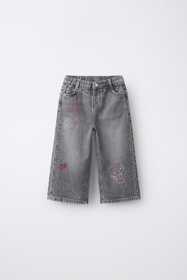 Zara Джинсы-кюлоты с вышивкой HELLO KITTY © SANRIO купить с доставкой.