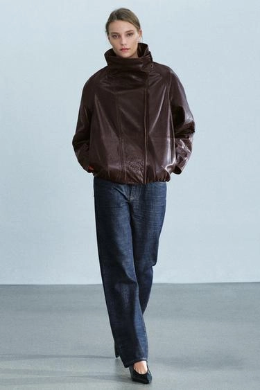 Кожаная куртка Zara «Zw» с высоким воротником- Заказать в России