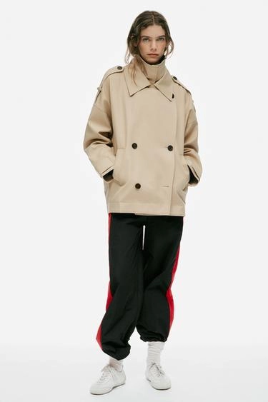 Укороченное тренч-пальто с высоким воротником oversize- Заказать в России
