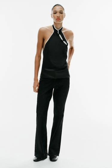 Satin halter top with frog fastening