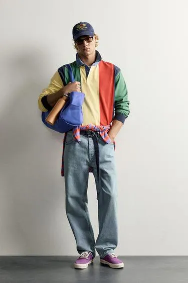 Поло с контрастным воротником в полоску fruit of the loom™- Заказать в России