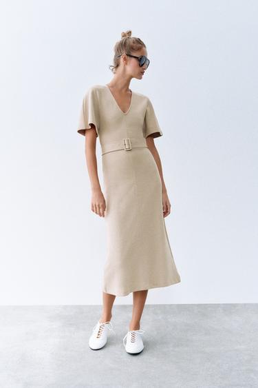 Zara Мягкое миди-платье с поясом