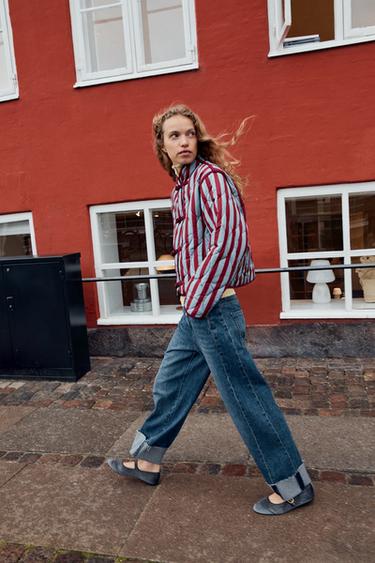 Zara Полосатая пуховая куртка с застежкой-лягушкой