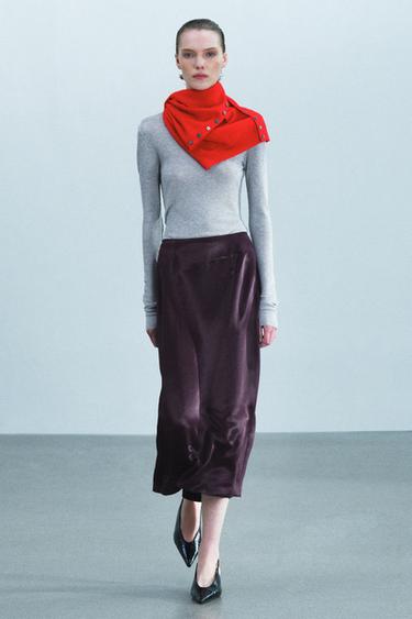 Zara Прямая атласная юбка из коллекции ZW купить с доставкой.