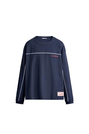 Zara Свитшот из хлопкового пике с контрастной вышивкой