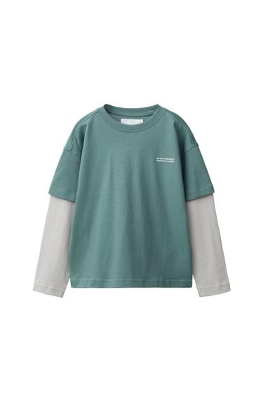 Zara Футболка с двойными рукавами и слоганом