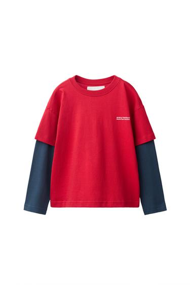Zara Футболка с двойными рукавами и слоганом