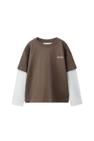Zara Футболка с двойными рукавами и слоганом