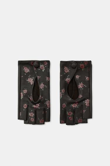 Zara Короткие кожаные варежки с цветочным принтом