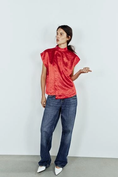 Satin creased-effect top- Заказать в России