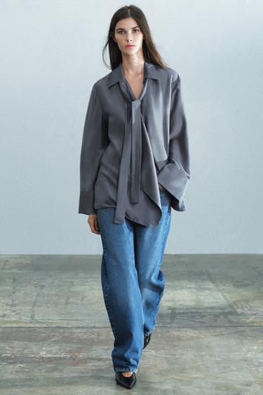 Zara Рубашка ZARA «ZW» с асимметричным кроем и завязками купить с доставкой.