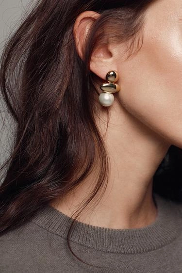 Triple faux pearl metal earrings- Заказать в России