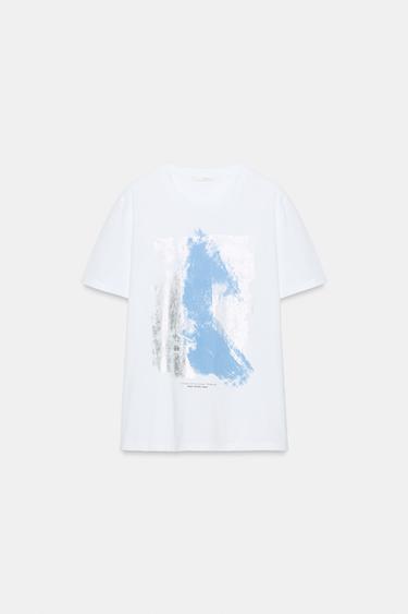 Zara Футболка с блестящим принтом