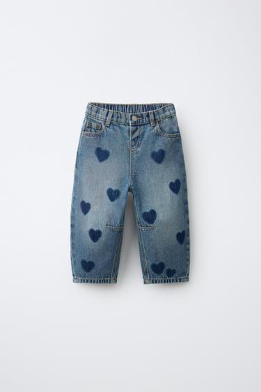 Zara Джинсы с расклешёнными штанинами и принтом в виде сердец