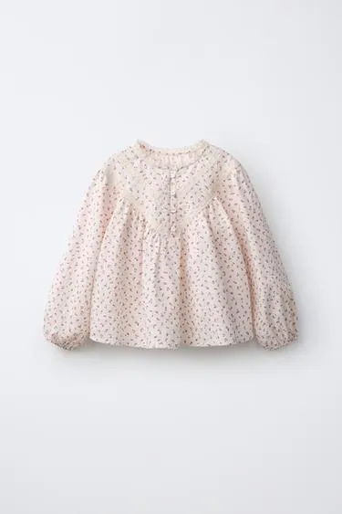Floral print blouse with insertion trim- Заказать в России