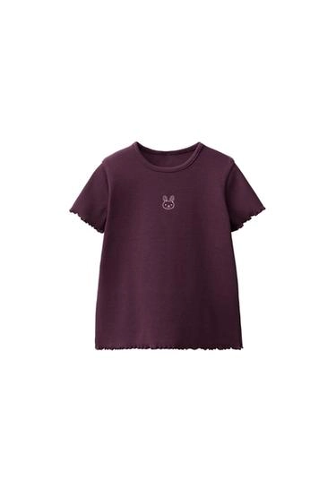 Ribbed Embroidered Rabbit T-Shirt