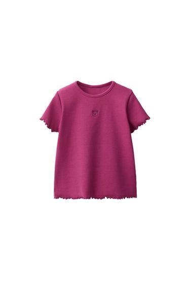 Ribbed Embroidered Bear T-Shirt