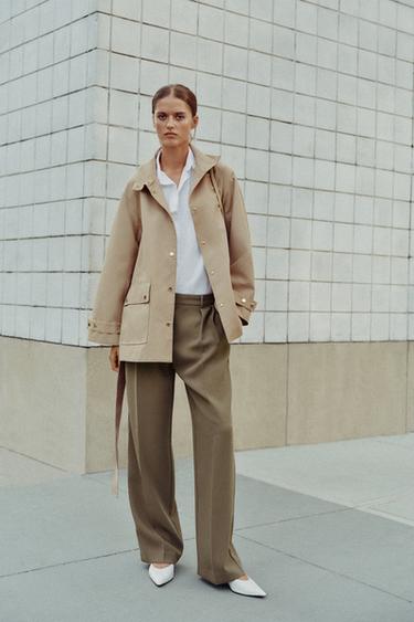 Zara Тренч с высоким воротником и поясом купить с доставкой.