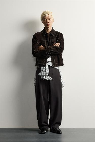 Zara Укороченная джинсовая куртка с флокированным покрытием