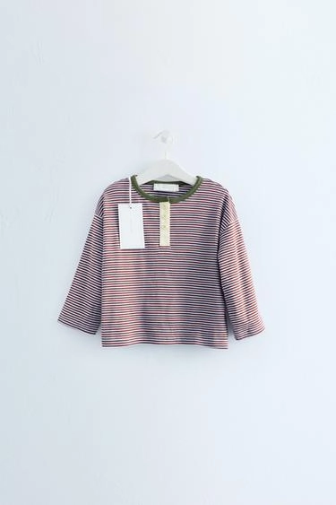 Zara timeless - хлопковая футболка henley в полоску