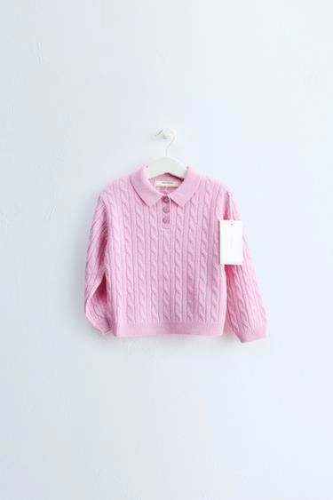 Zara timeless — пуловер поло из 100% шерсти с плетёным узором