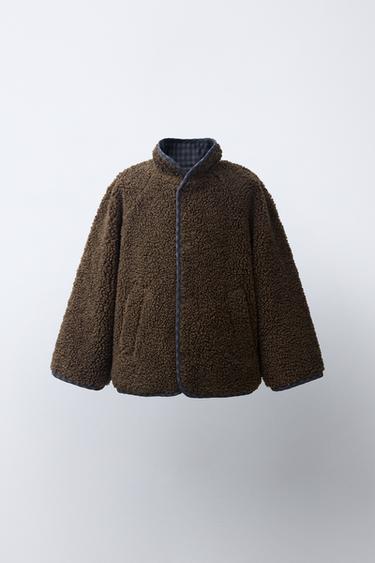 Zara Двусторонняя куртка из искусственного меха в клетку