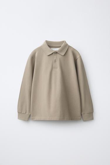 Zara Поло с длинными рукавами коричневого цвета