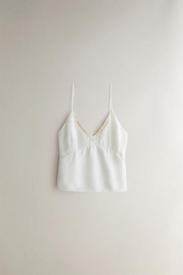 Zara Замшевый топ с вышивкой и тонкими бретелями
