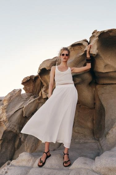 Многослойная юбка-миди из 100% хлопка