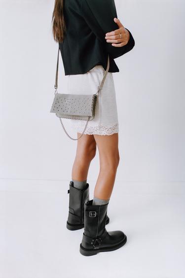 Zara Кожаная сумка через плечо с металлическими заклёпками