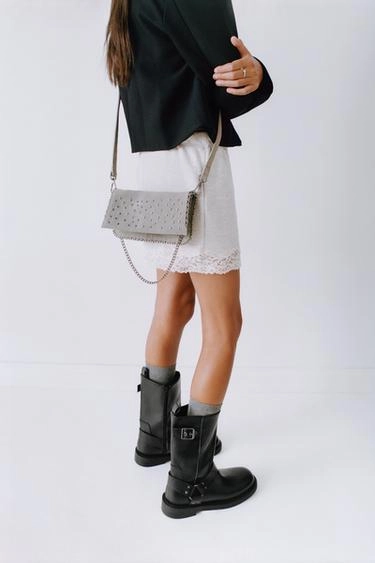 Leather crossbody bag with studs- Заказать в России