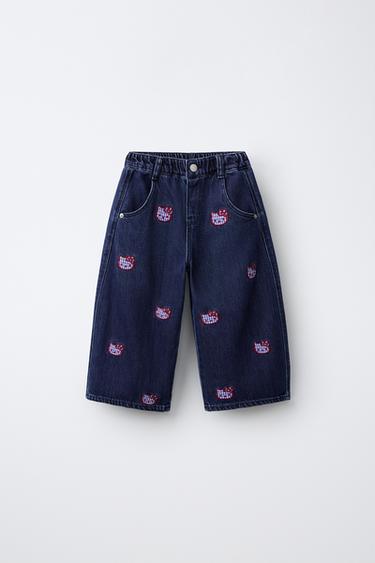 Zara Джинсы с широкими штанинами и вышивкой HELLO KITTY © SANRIO