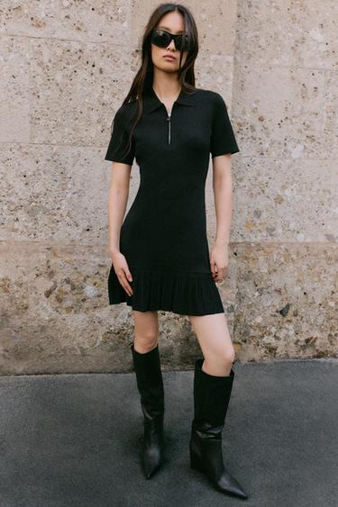 Zara Вязаное короткое плиссированное платье купить с доставкой.