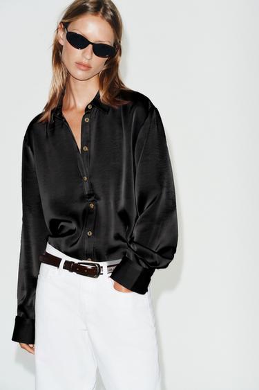Zara Сатиновая рубашка с золотыми пуговицами