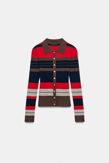 Zara Кардиган в рубчик с поло воротником купить с доставкой.