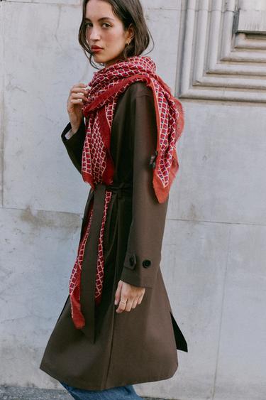 Zara Шарф с геометрическим принтом из смеси шерсти