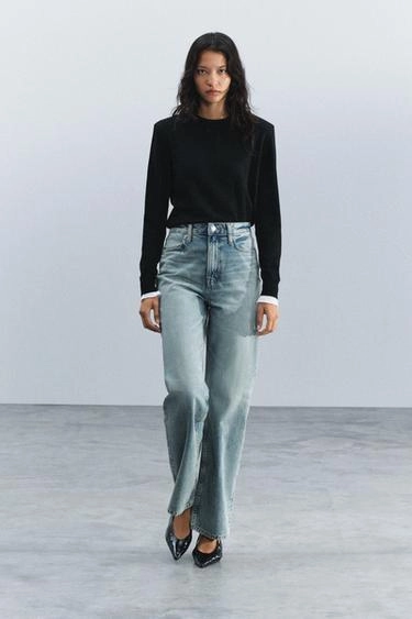 Джинсы zara woman с высокой талией и прямыми брюками