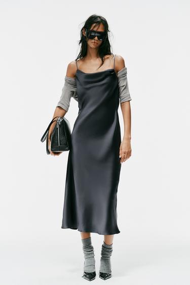 Zara Платье-миди из сатина с драпировкой