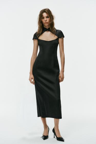 Zara Сатиновое миди-платье с вырезом купить с доставкой.
