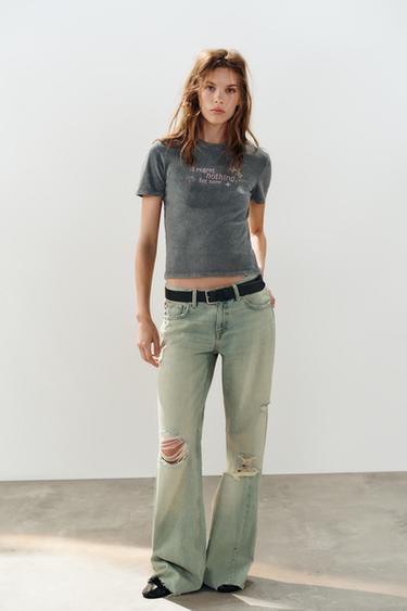 Zara Футболка с эффектом выцветания, текстом и стразами купить с доставкой.