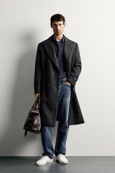 Zara Двубортное пальто из 100% шерсти с елочкой купить с доставкой.