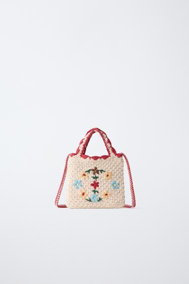 Zara Вязаная сумка через плечо с цветочным узором
