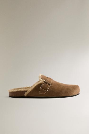 Zara Тёплые кожаные сабо