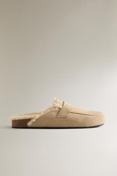 Zara Тёплые кожаные лоферы-клоги