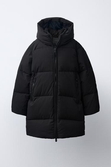 Zara Длинная пуховая куртка 50% пух, 50% перо, водоотталкивающая