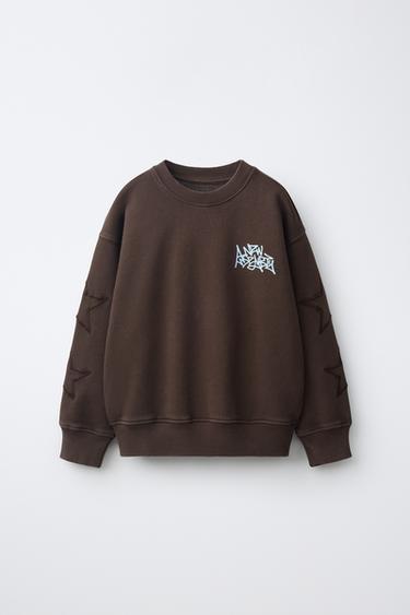 Zara Свитшот с вышитыми звёздами и слоганом