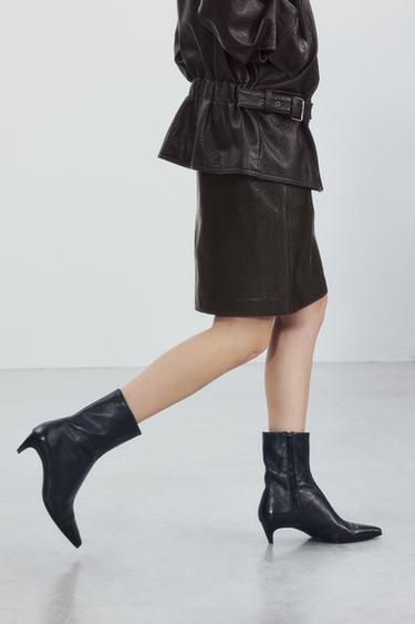 Zara Кожаные ботильоны на низком каблуке