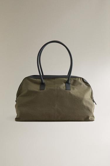 Zara Сумка для путешествий из канваса с кожаными деталями купить с доставкой.